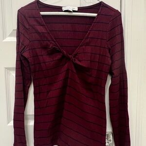 Amour Vert Deep Red Striped Long Sleeve Top